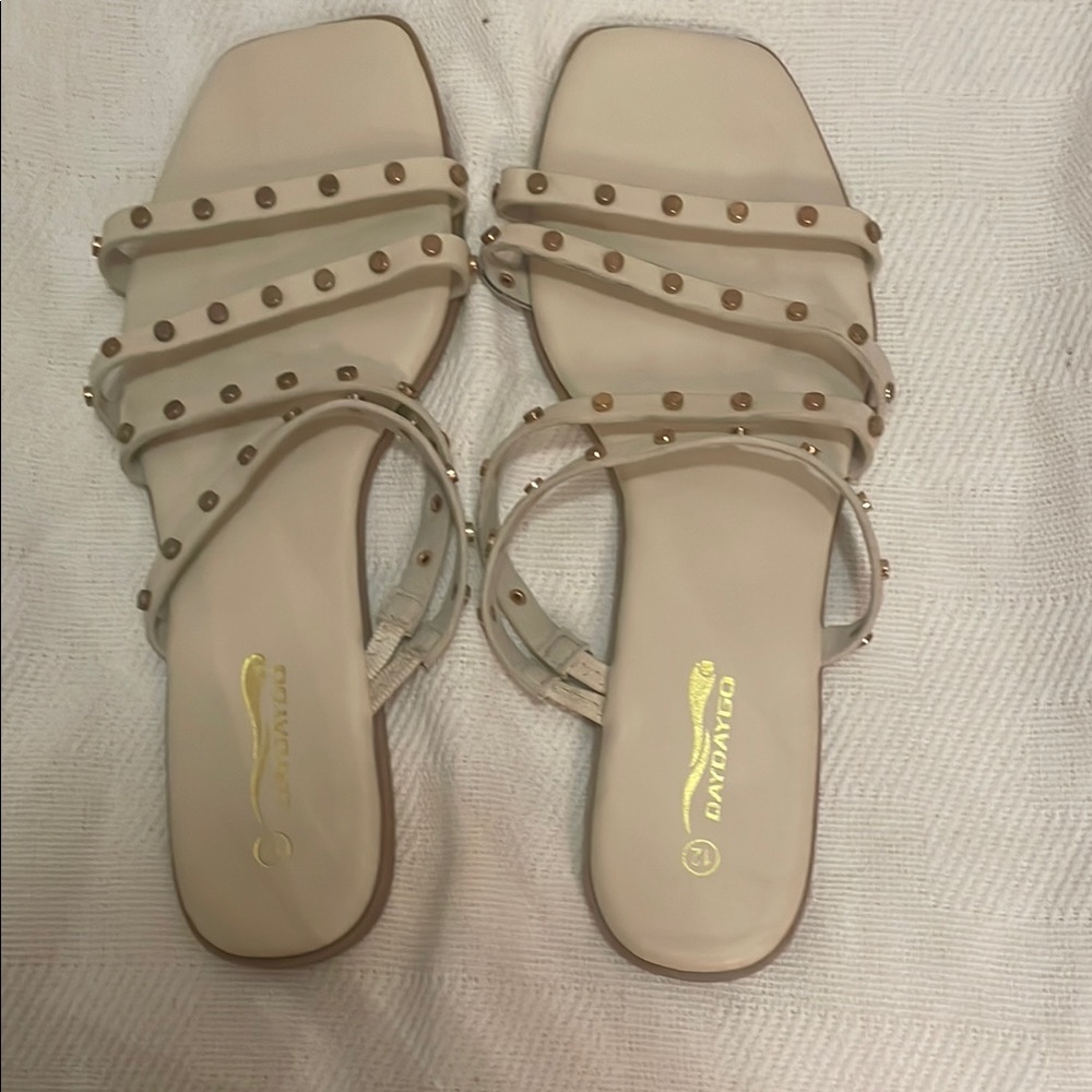 Cream Studded Sandals with Modern Minimalist Design new